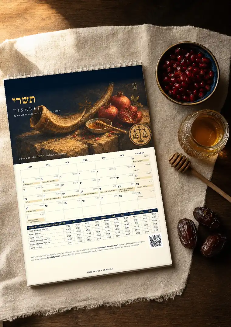 O Calendário 5787 impresso, A4 com espiral, capa e página de Tishrei